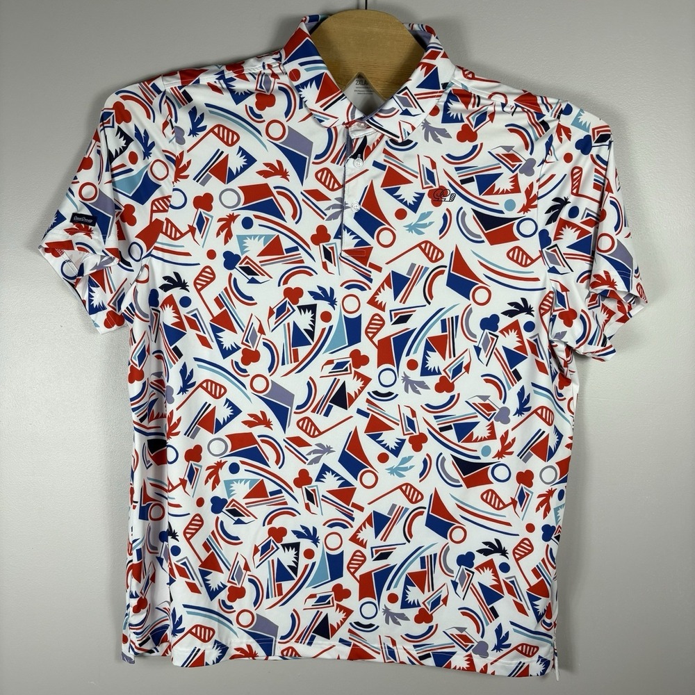 Good Good Men's 2XL Red White Blue AOP Performance Short Sleeve Golf Shirt Korea
